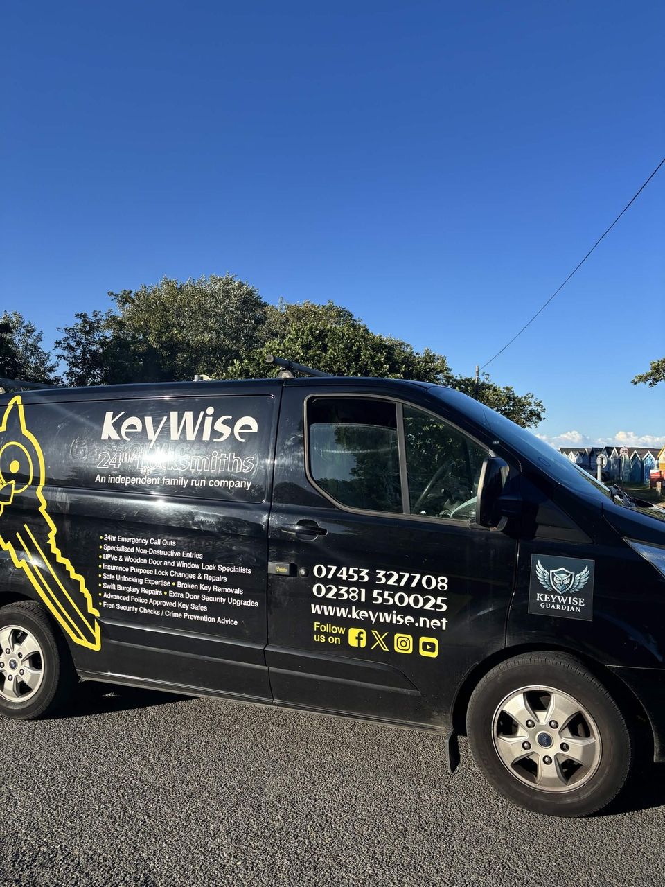 Keywise locksmith van down at Calshot near the Solent, SO45 Waterside