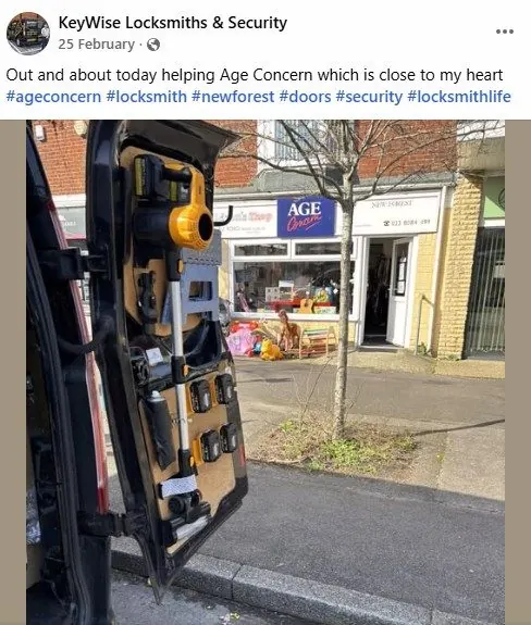 Keywise locksmith Bugsy & van, Age Concern New Forest, Southampton & New Forest area