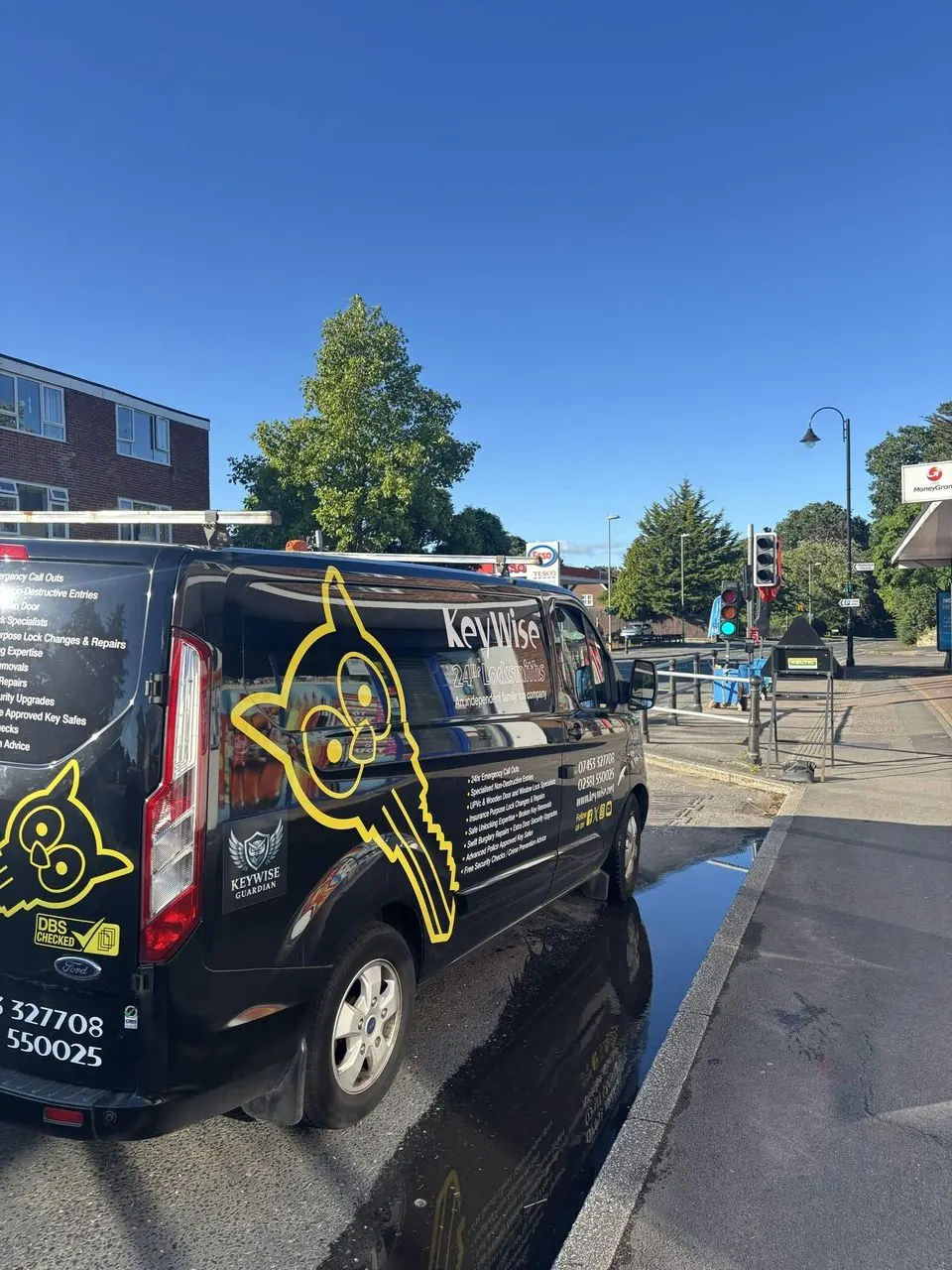Keywise locksmith van at the Dibden Purlieu village sign, SO45 Waterside