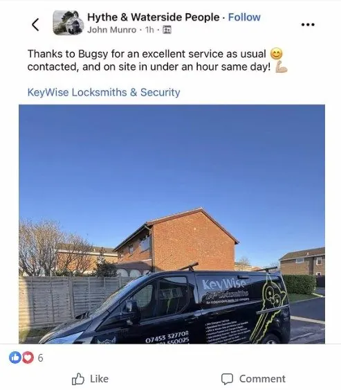 Keywise locksmith Bugsy & van, In Hythe Waterside, Southampton & Hythe area