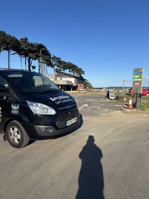 Keywise locksmith van at Lepe on the Solent shore, New Forest