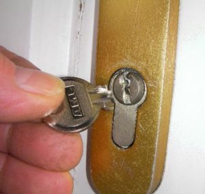 A key broken, halfway into the lock