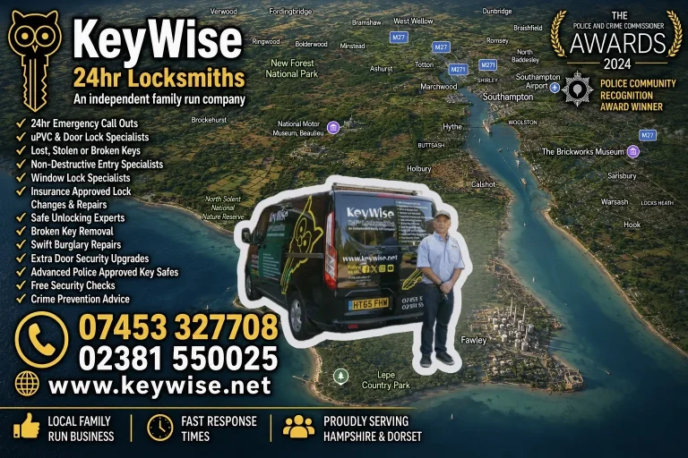 Keywise locksmith attending an emergency lockout call-out in Southampton