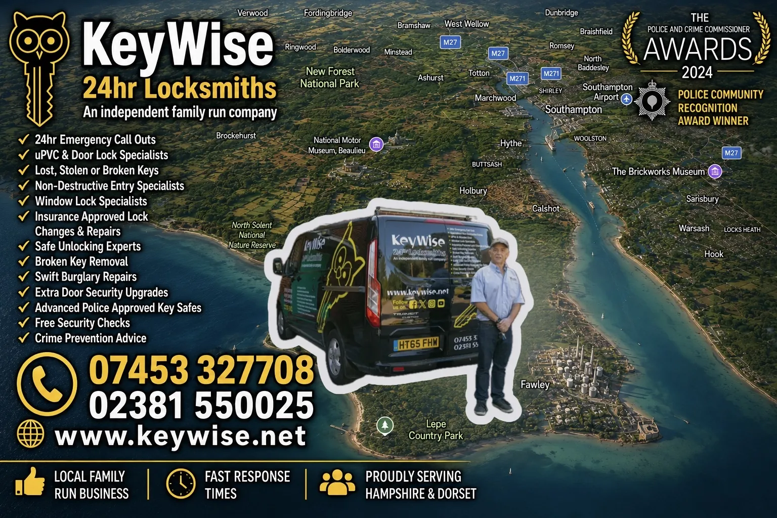 Keywise locksmith attending an emergency lockout call-out in Southampton