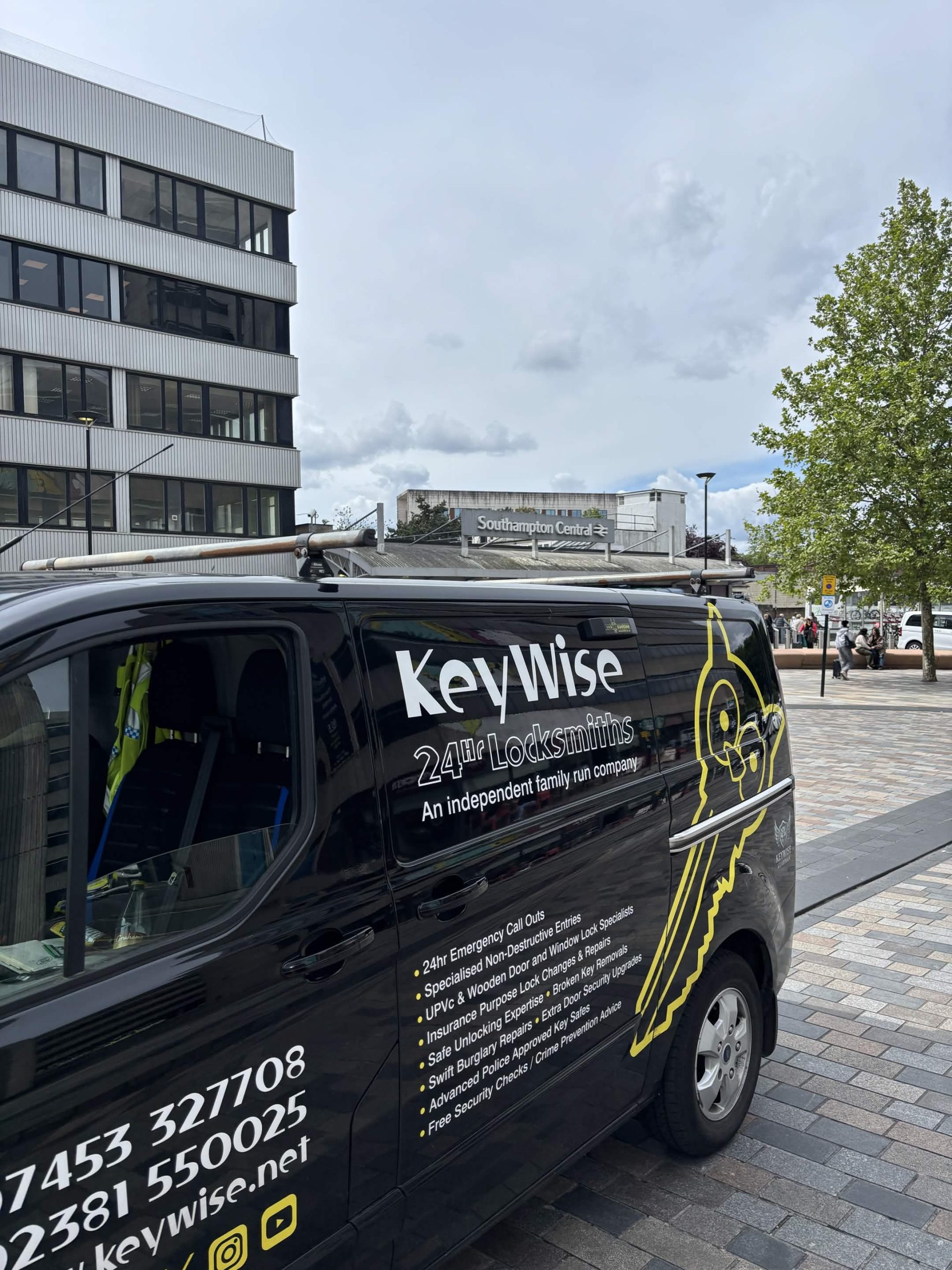 Keywise locksmith van parked in central Southampton ready for emergency callouts